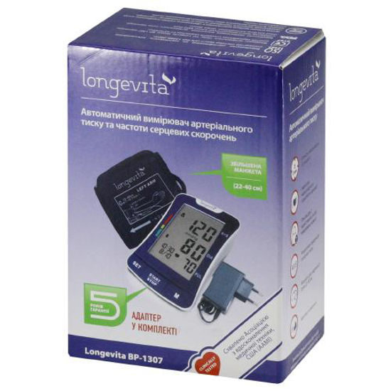 Тонометр (измеритель) автоматический артериального давления Longevita BP-1307 автомат с адаптером манжета 24-36 см